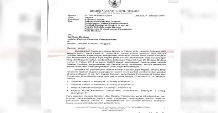 kasn_baubau AS Tamrin Tak Laksanakan Rekomendasi KASN Terkait Mutasi Pejabat