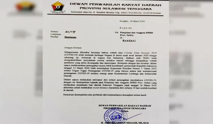 Atasi Virus Corona, 45 Anggota DPRD Sultra Karantina Diri