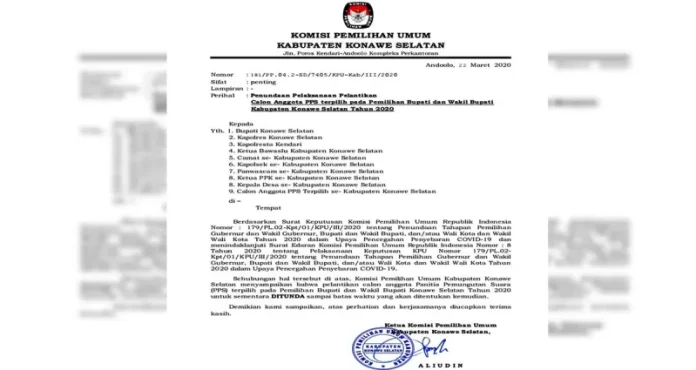 Gegara Corona, 1.053 Panitia Pemungutan Suara di Konsel Batal Dilantik