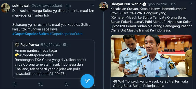 Tagar #CopotKapoldaSultra Trending di Twitter Gegara 49 WNA Asal China