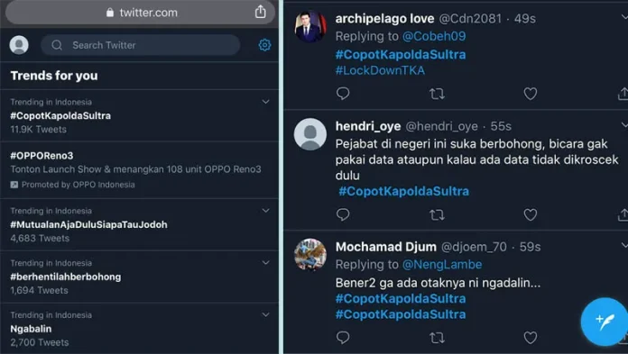 Tagar #CopotKapoldaSultra Trending di Twitter Gegara 49 WNA Asal China