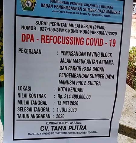 Miliaran Anggaran Covid-19 Digunakan untuk Proyek Pembangunan di BPSDM Sultra