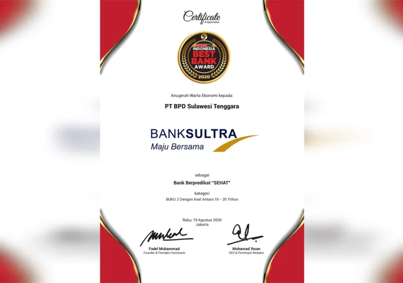 Bank Sultra Raih 3 Penghargaan Jadi Bank Daerah Terbaik 2020