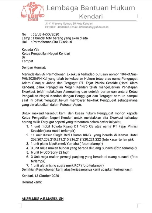 Kalah di Pengadilan, Sejumlah Aset Milik Hotel Claro akan Disita