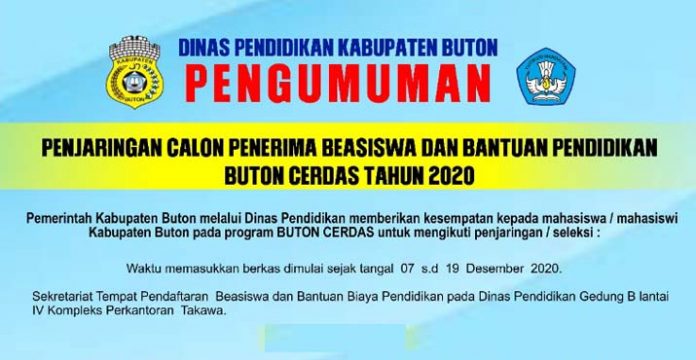 Berikut Syarat Mendapatkan Bantuan Pendidikan dan Beasiswa Buton Cerdas 2020