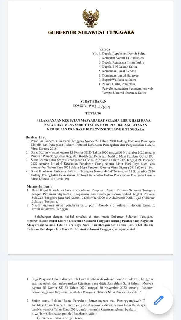 Masih Pandemi, Gubernur Sultra Larang Warga Gelar Pesta Tahun Baru