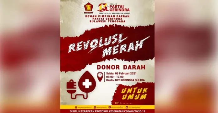 HUT Partai, DPD Gerindra Sultra Bakal Adakan Donor Darah