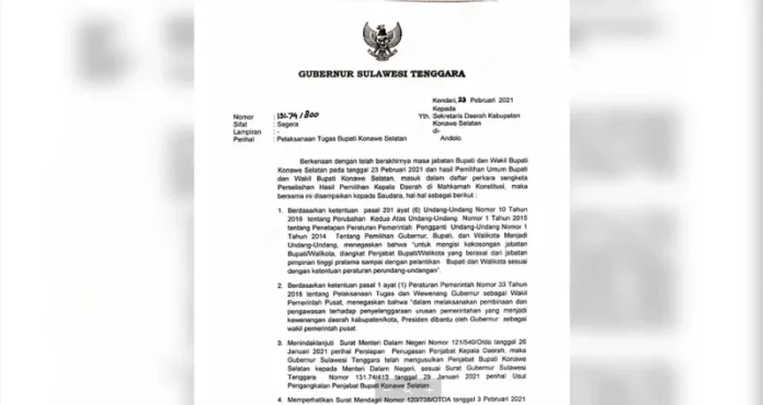 Gubernur Ambil Alih Tugas Bupati Konsel, Tiga Nama Diusul Jadi Pj