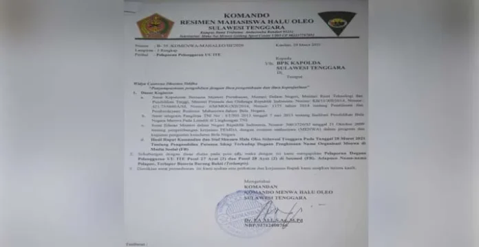 Merasa Dihina, Menwa UHO Laporkan 10 Pemilik Akun Facebook ke Polda Sultra