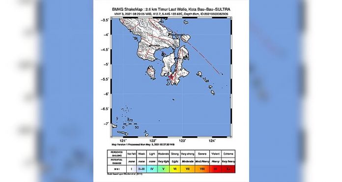 Kota Baubau Diguncang Gempa Bumi Magnitudo 2,7