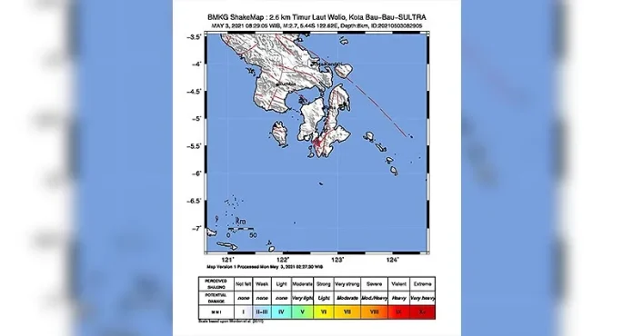 gempa Kota Baubau Diguncang Gempa Bumi Magnitudo 2,7