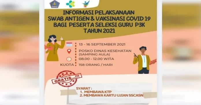 Dinkes Kendari Sediakan Tes Swab Gratis bagi Peserta Seleksi P3K Guru