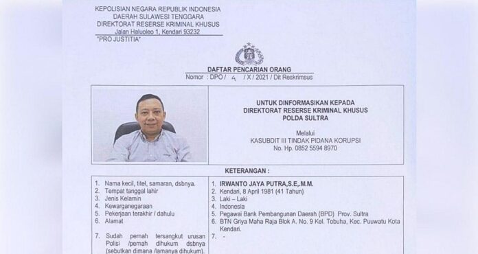 Mantan Kepala Bank Sultra Cabang Pembantu Konkep Ditetapkan Jadi DPO