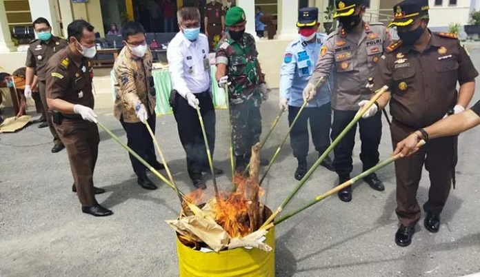 Kejari Muna Musnahkan Barang Bukti Narkoba dan Sajam