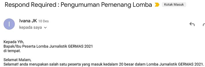 Wartawan ZonaSultra Juara 1 Lomba Jurnalistik Germas 2021