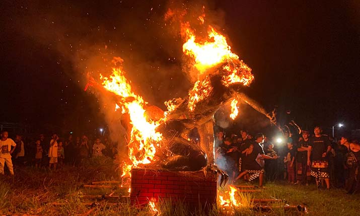 Umat Hindu di Mubar Bawa Ogoh-ogoh Keliling Kampung Lalu Dibakar