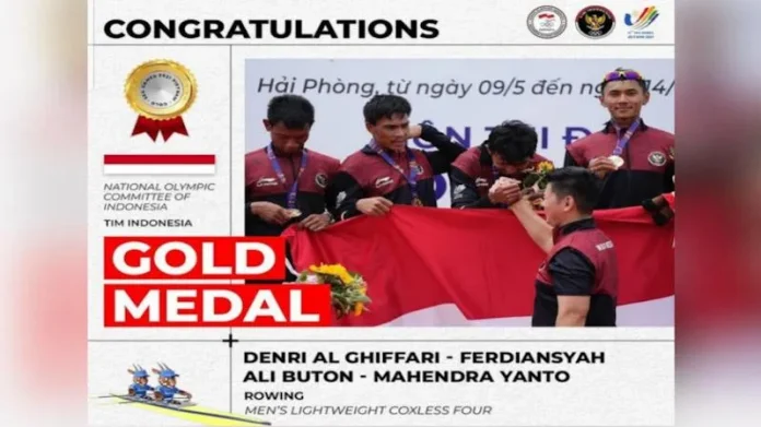 Pedayung Sultra Raih Medali Emas di Sea Games 2022, Catat Waktu 6 Menit 47,7 Detik