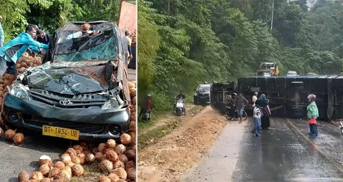 Truk Terguling di Warangga, Dua Minibus Ikut Terserempet dan Tertindih