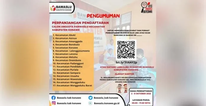 Bawaslu Konawe Perpanjangan Pendaftaran Calon Anggota Panwascam