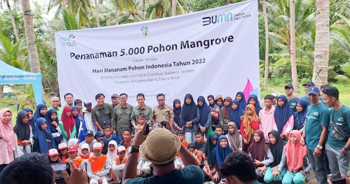 PLN Sulselrabar, Komunitas dan Pemkab Wakatobi Tanam 5.000 Mangrove di Pantai Melaione