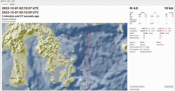 Gempa Magnitudo 4 Guncang Kendari Pagi Ini