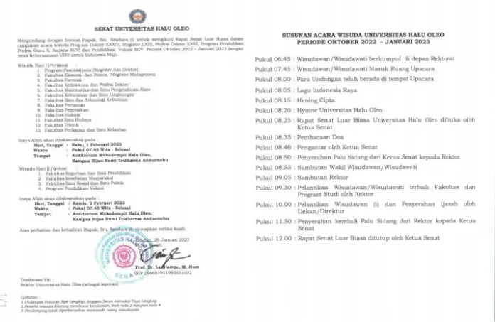 Wisuda UHO Usai Digelar, Orang Tua Tidak Diizinkan Masuk di Dalam Auditorium