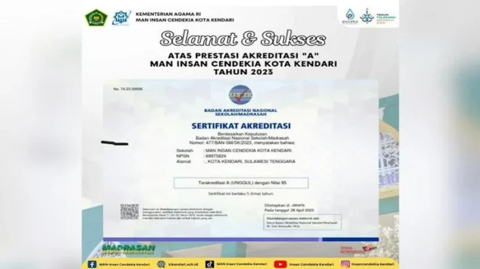 MAN IC Kendari Berhasil Raih Akreditasi A