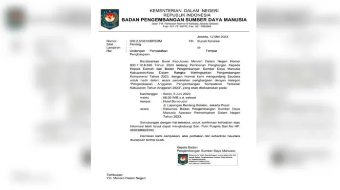 Bupati KSK Diundang Mendagri untuk Menerima Penghargaan