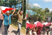 Warga di Muna Bentangkan Bendera Merah Putih Sepanjang 78 Meter Warga di Muna Bentangkan Bendera Merah Putih Sepanjang 78 Meter