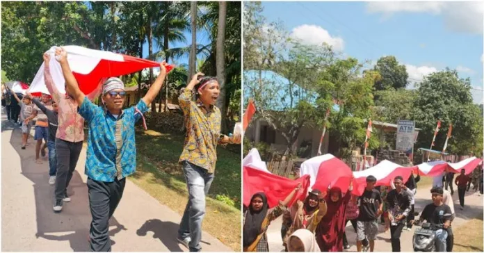 Warga di Muna Bentangkan Bendera Merah Putih Sepanjang 78 Meter