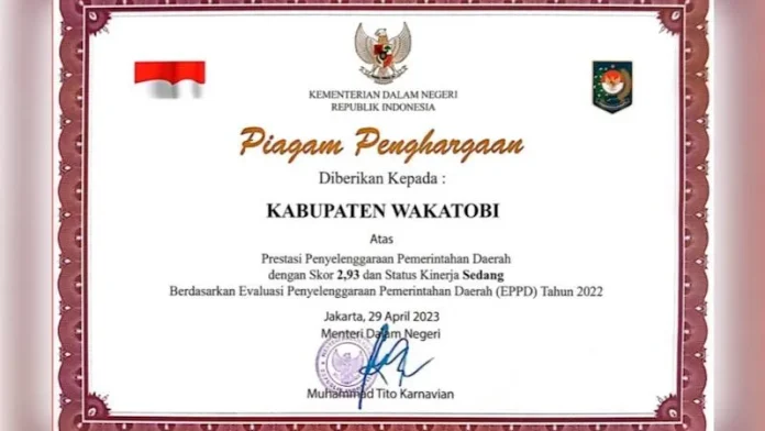 Wakatobi Raih Peringkat 2 Penyelenggaraan Pemerintah di Sultra