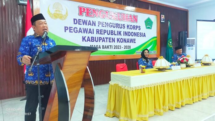Hadiri Pengukuhan Dewan Pengurus Korpri Kabupaten Konawe, Harmin Ramba Tegaskan ASN Harus Netral