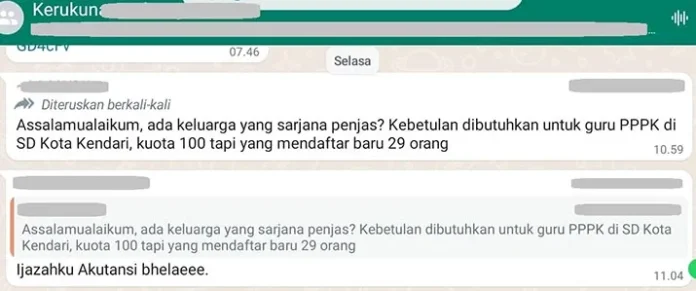 [Hoaks] Perekrutan 100 Guru PPPK Sarjana Penjas untuk SD Kota Kendari