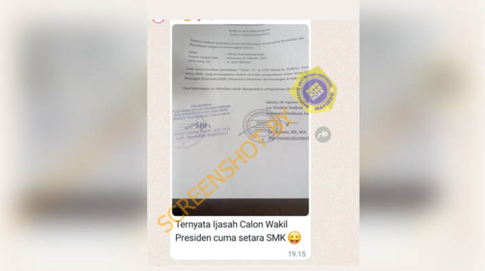 [SALAH] Ijazah Calon Wakil Presiden Cuma Setara SMK