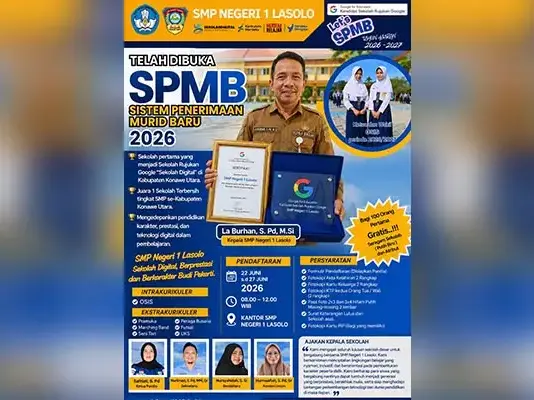SMP Negeri 1 Lasolo Resmi Buka SPMB 2026, Tawarkan Sekolah Digital dan Seragam Gratis SMP Negeri 1 Lasolo Resmi Buka SPMB 2026, Tawarkan Sekolah Digital dan Seragam Gratis