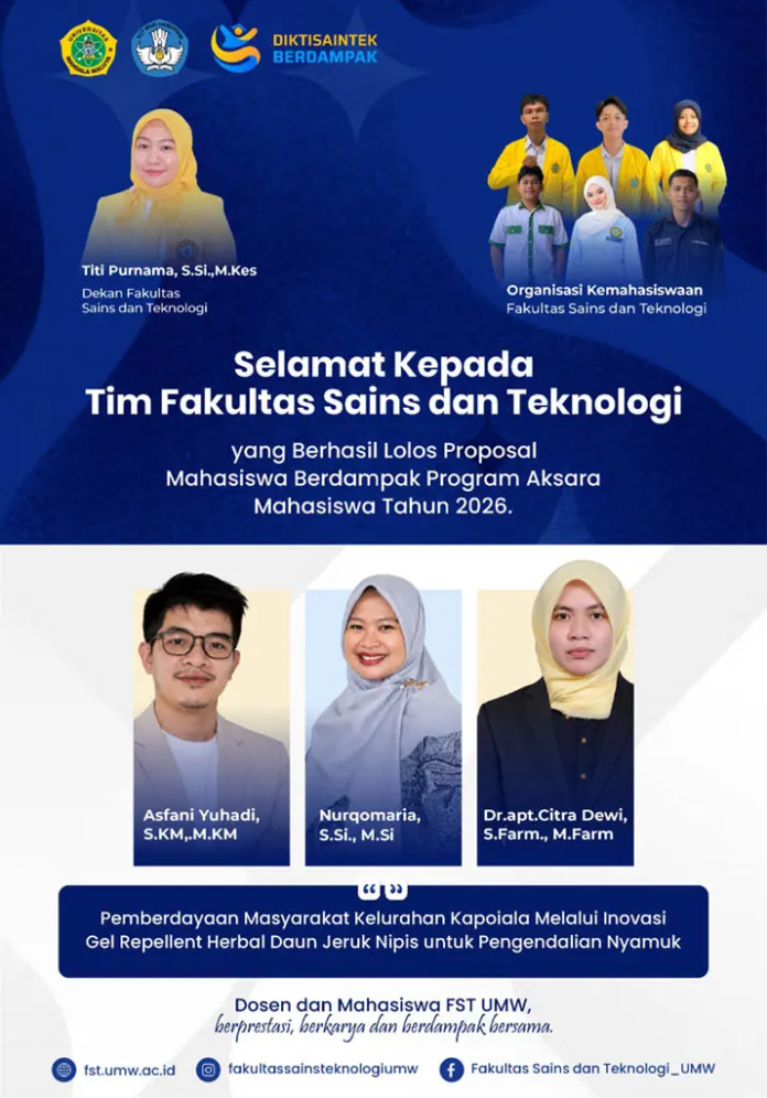 fst Fakultas Sains dan Teknologi UMW Kendari Loloskan Satu Tim dalam Program Mahasiswa Berdampak 2026